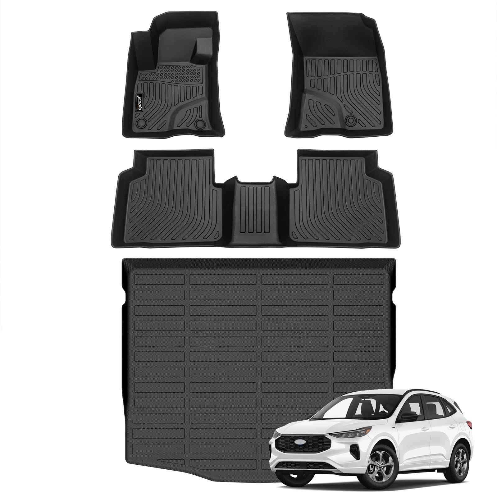 Jenofa Car Floor Mats & Cargo Liner for 2020-25 Ford Escape (NO Hybrid) All Weather Floor Mats Set Full Set Floor Liners Custom for Escape, Black
