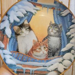 Franklin Mint Furry Flurry Cats Winter Snow  Fine Porcelain LtdEd Plate 