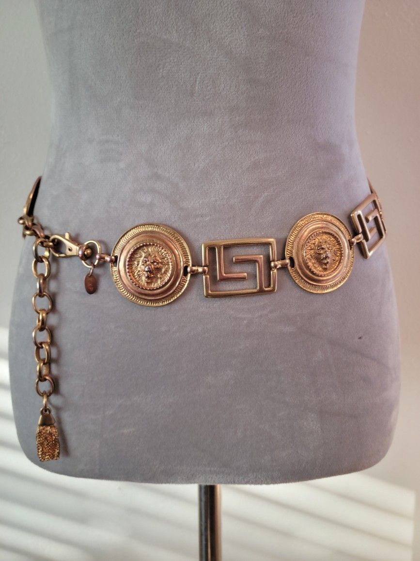 Vintage Gold Tone Lions Head Gold Tone Metal Adjustable Belt