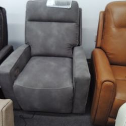 Power Recliner Chair Faux Leather in Grey