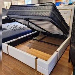 New Queen Size Marabella White Luxury Storage Bed With Promotional Mattress And Free Delivery