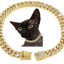 Brand New 8" Luxury Dog/Cat Collar Shiney Gold-toned W/Diamond-like Rhinestones. NOT ADJUSTABLE. MEASURE PETS NECK. 2 FINGER SPACE SHOULD FIT COMFORTA