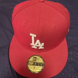 Dodgers Hat Red And White , Size 7 1/2