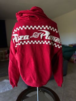 Disney Hoodie Mens Size M Red Pizza Planet Toy Story Spirit Jersey Zip Up