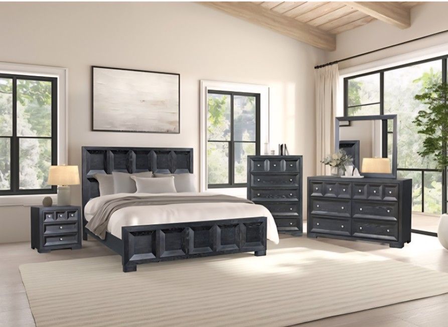 Bedroom Set 4 Pc Weathered Black Finish. New Especial Price