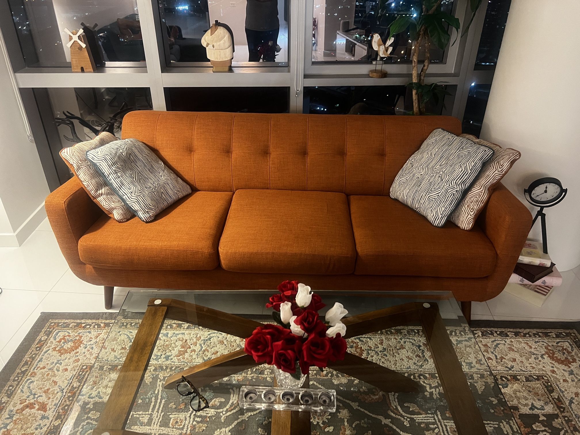 Modern Sofa Set – Teal & Orange – Excellent Condition