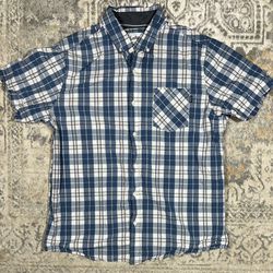 Hurley Men's Short Sleeve Woven Plaid Shirt Button Down Blue White Size L 