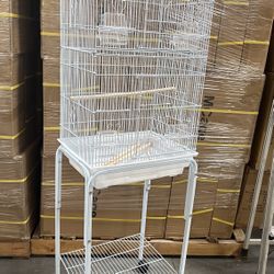 Large White Parrot Bird House Home Cage With Removable Stand With Wheels 