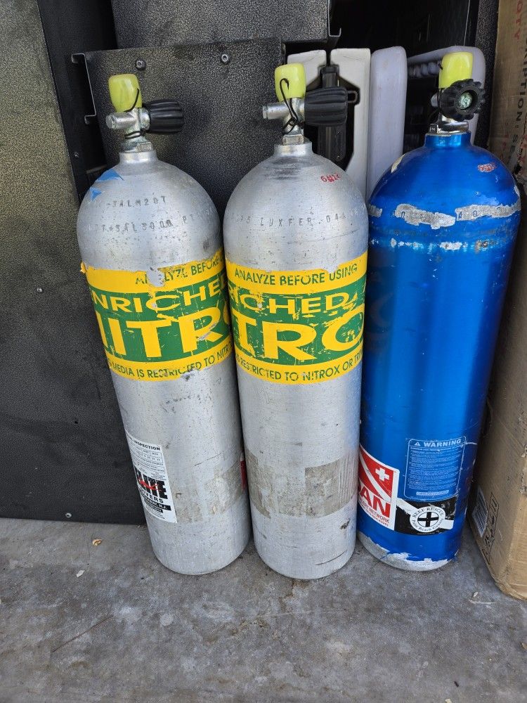3 Full Size Aluminum Dive Tanks Enriched Air