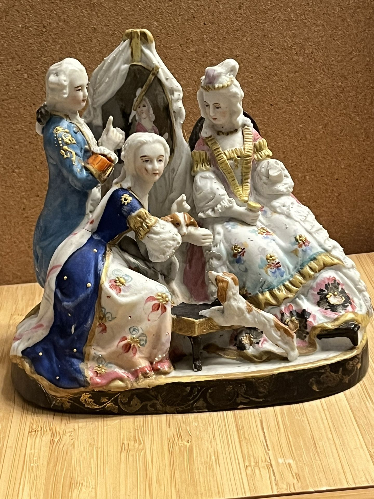 Rare Victorian Porcelain Bisque Scene Inkwell Top Cover Peace - 1800's