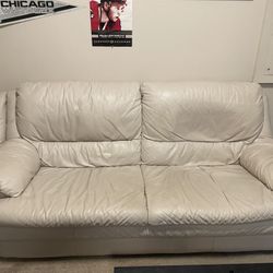 Beige Leather Couch and Loveseat