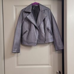 Grey Faux Leather Jacket