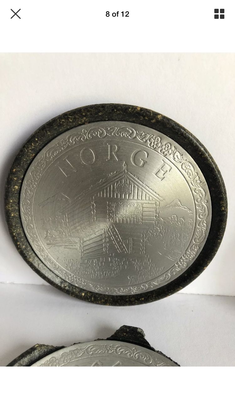 4 vintage pewter coasters from Norway