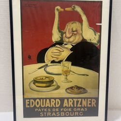 Art Framed Edouard Artzner Calendar Page "Pates De Foie Gras" "Strasbourg" Nice