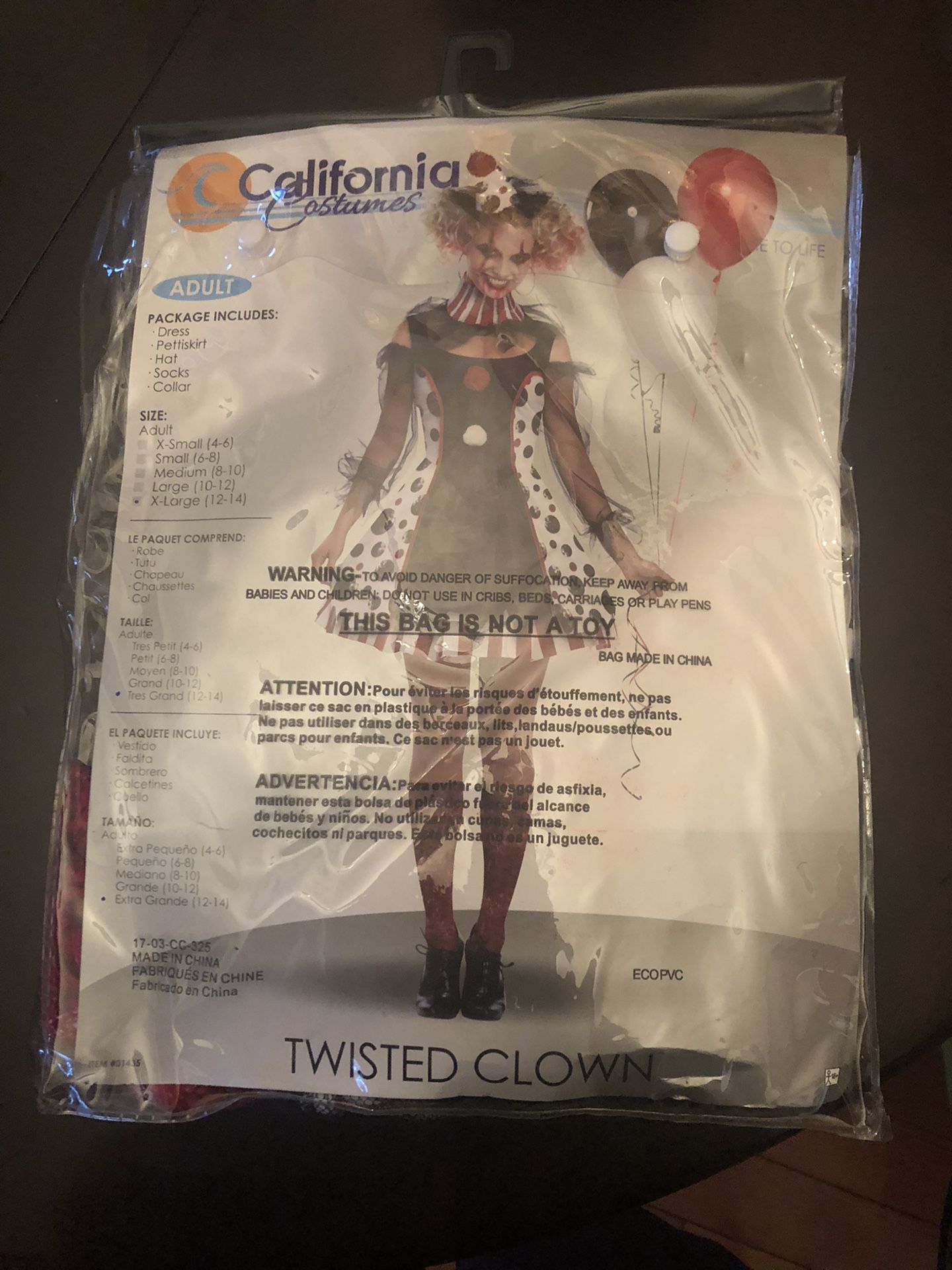 Twisted Clown Halloween Costume. Adult Female