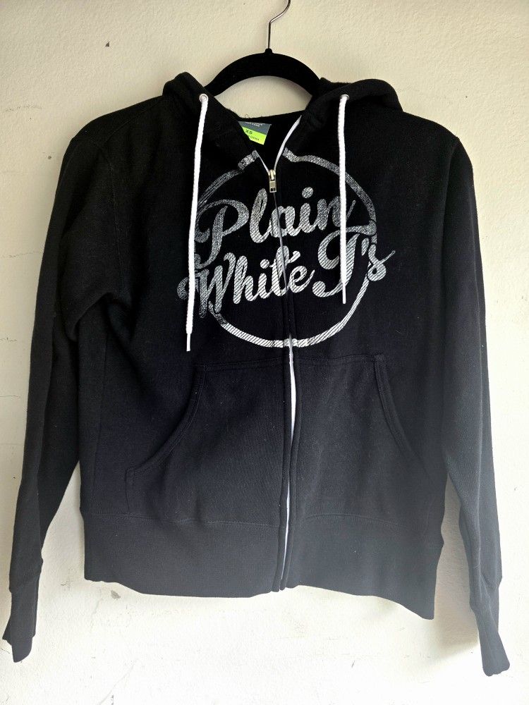 Unisex Adult XS Black-Plain White T's Zipper Hoodie