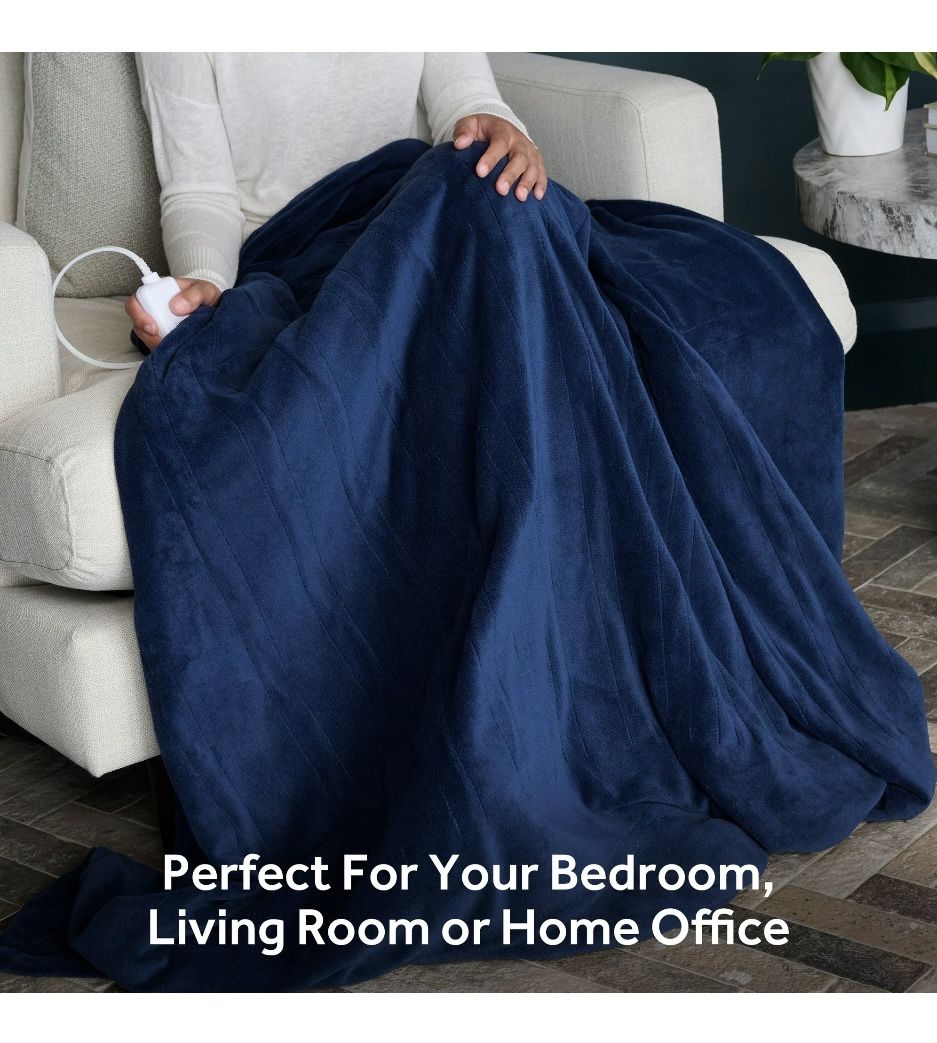 Sunbeam Oversized Throw Poseidon Microplush, 4 Heat Settings, 4-Hour Auto Shut-Off, Electric Heated Blanket, 60" x 80"