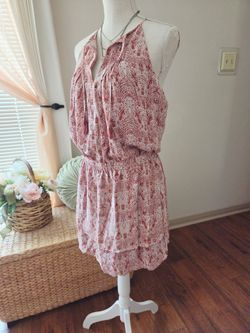 Boho Halter Mini Dress with Tassel Tie