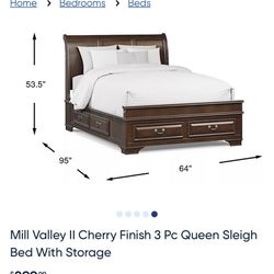 Mill Valley II Cherry Finish 3 Pc Queen Sleigh Bedroom with Storage