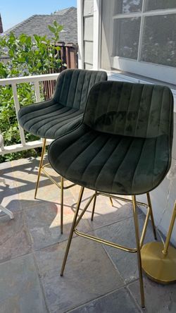 Green Velvet Height Swivel Barstools with Gold Metal Legs