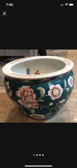 Antique  Hand Painted Japanese Famille Verte Jardiniere Planter Fishbowl 
