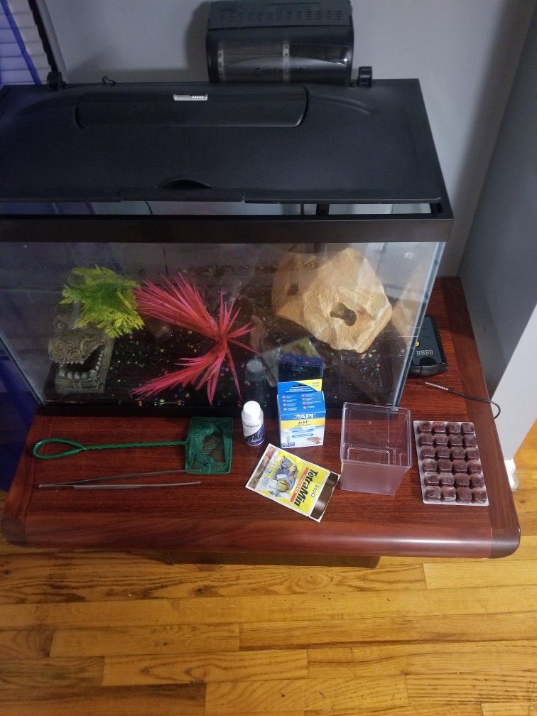 20 Gallon Fish Tank W/ Accessories And Food