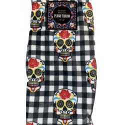 Skull Dia De Los Muertos Day Of The Dead Plush Throw Blanket 50” x 60” New Plaid