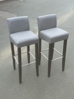 Antique Set of 2 Gray Upholstered Bar Stools