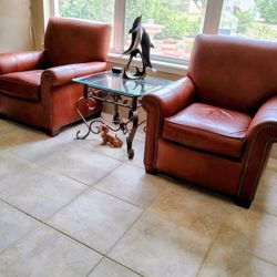 TWO Brown Leather Chairs