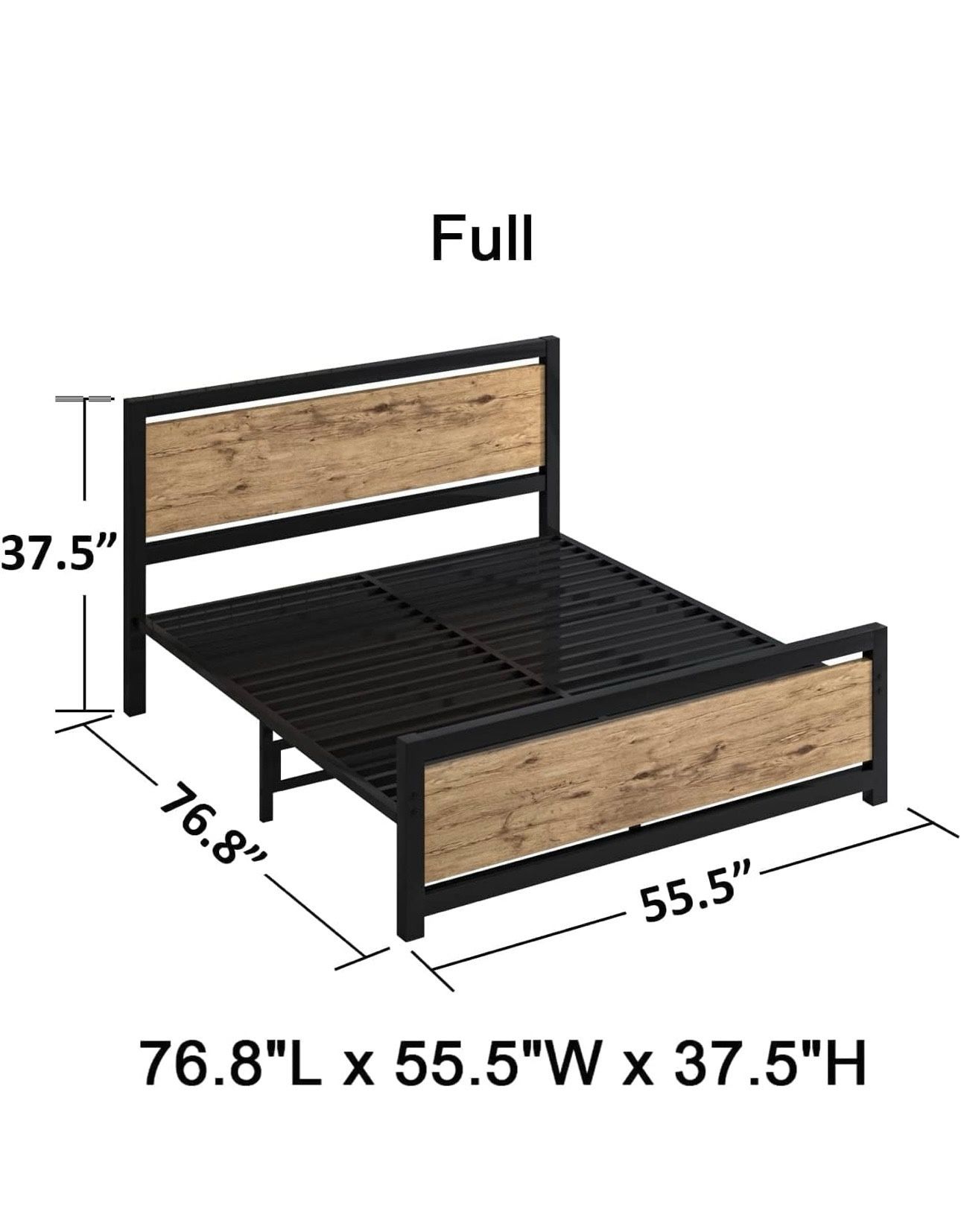 O152 $80 Full Size Bed Frame with Modern Wooden Headboard/Heavy Duty Platform Metal Bed Frame with Square Frame Footboard & 13 Strong Metal Slats Supp