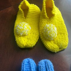 3 Pairs Of Knitted Adult Slippers 