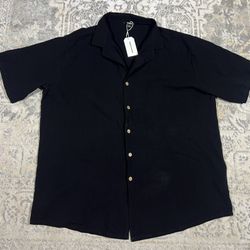 Ouku Black Cotton Linen Button Down Shirt Size 2XL NWT