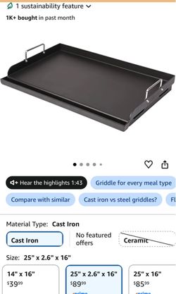 Cast iron griddle for gas and charcoal grill