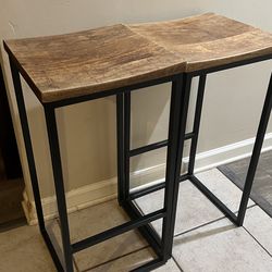 Pair of Industrial Bar Stools (wood + black metal)