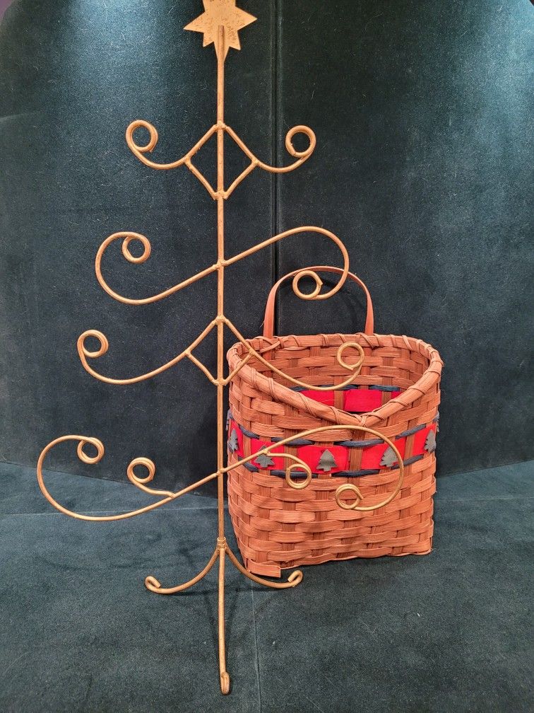 CHRISTMAS CARD BASKET AND CARD HOLDING METAL TREE