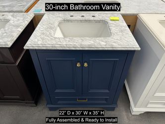 30" Bathroom Vanity with Carrara Marble Countertop & Solid Wood & Plywood Cabinet #3488