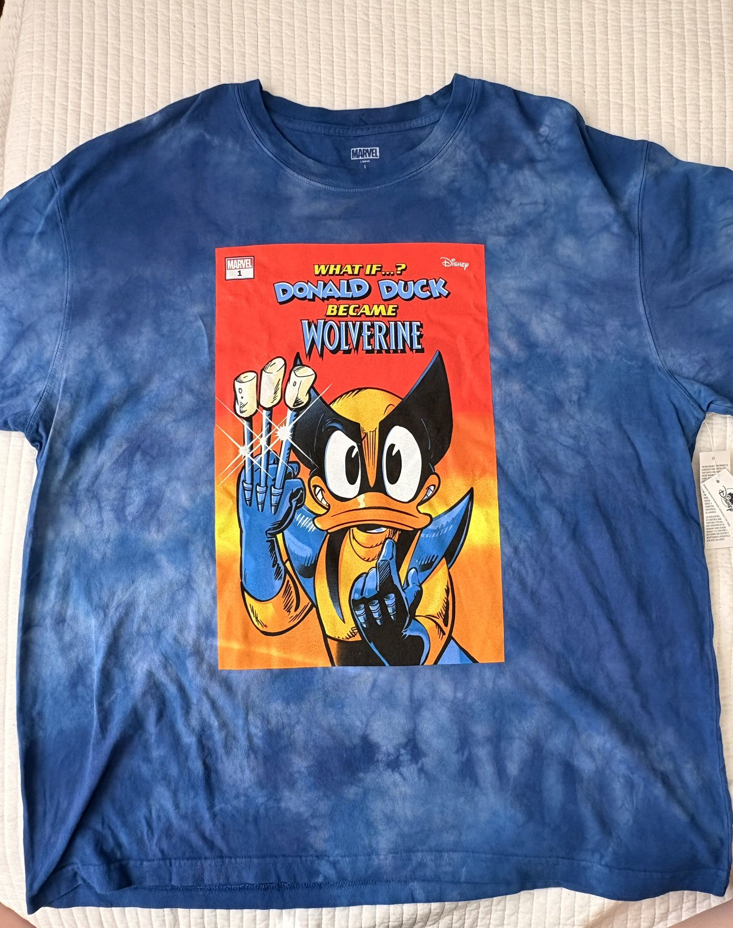 Disney x Marvel What If Donald Duck Became Wolverine Tie-Dye T-Shirt Size L