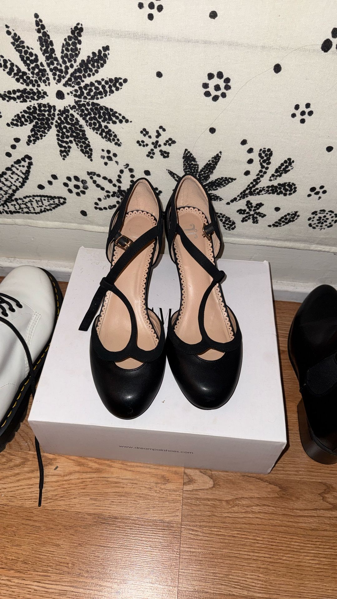 Classic Black Strap Heels with Comfortable Mid Heel