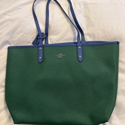 Coach Green And blue Reversible Tote-New