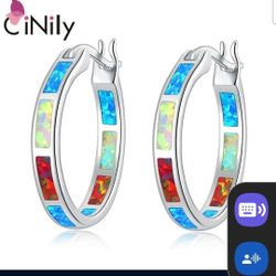 925 Sterling Silver Multicolor Round Opal Earrings, [EAR104]