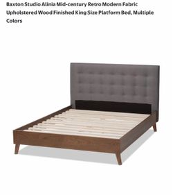 Fabric Upholstered Walnut Wood Platform Bed