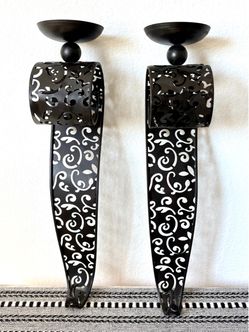 Bronze Metal Scroll Wall Candle Sconces Set of 2