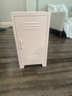 Pale Pink Metal Locker Style Storage Cabinet Nightstand