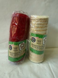 2 Rolls of Crafter's Square 6" Decorative Mesh 5 Yd Rolls in Vibrant Red and Red/White Color Combination