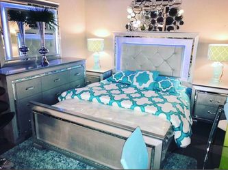 Silver or Grey Bed Frame - Queen LED bed