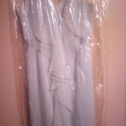 Vintage David's Bridal Wear Dress Sleeveless Floor Length Silver Gray Size 14 Wore Once Located In Palm Springs Ca 
