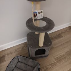NEW CAT TREE, CAT BED, RING PET TAGS