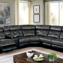 Brand New Grey & Black Power Reclining Sectional Sofa 