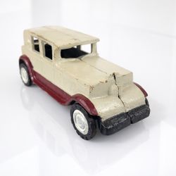 Rare Antique Cast Iron Toy Sedan Car 1920s Cream Maroon Original Paint - Coll