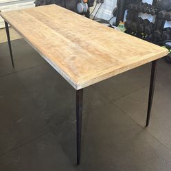 Farmhouse Solid Wood Top Metal Base Dining Table
